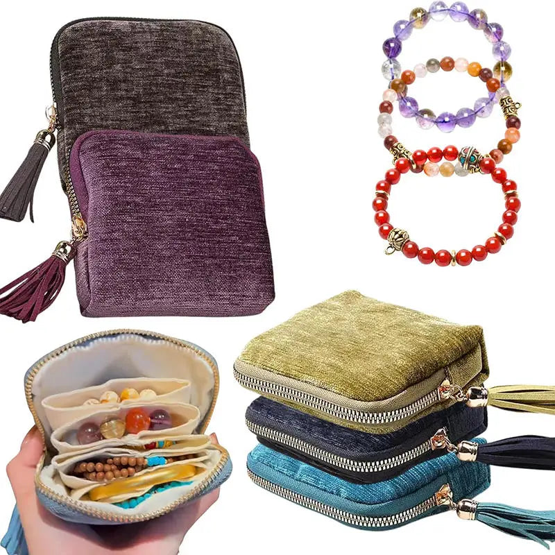 Multi-layer Tassel Jewelry Pouch Bag Organizer - Red