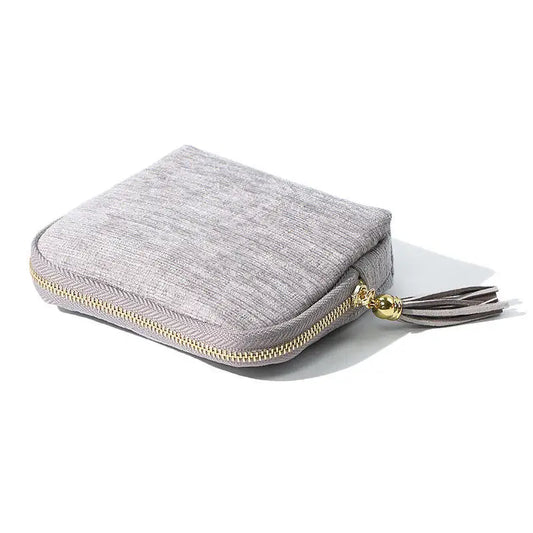 Multi-layer Tassel Jewelry Pouch Bag Organizer - Grey