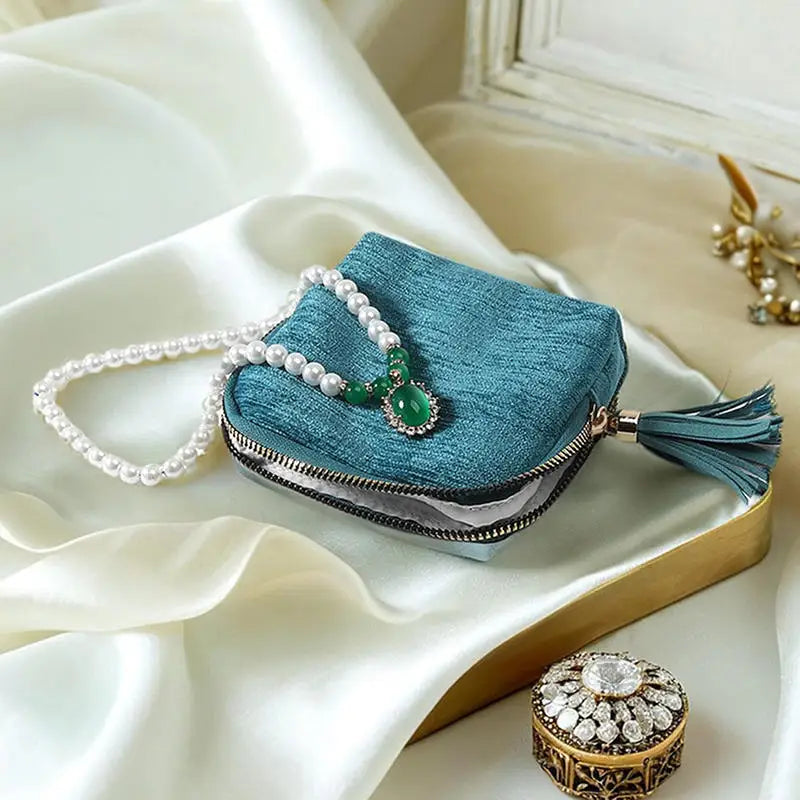 Multi-layer Tassel Jewelry Pouch Bag Organizer - Grey